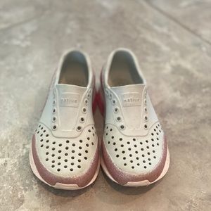 Native pink and silver slip on shoes